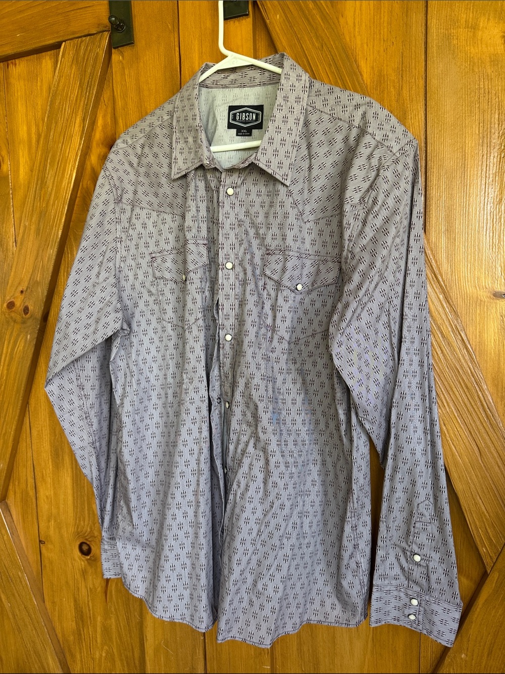 Gibson Light Gray Patterned Long-Sleeve pearl snap Button-Up Shirt